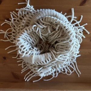 Cozy Cream Knit Fringe Scarf